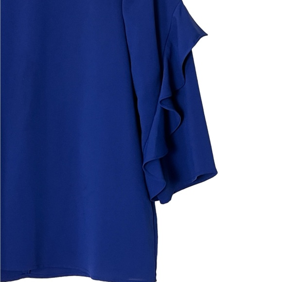Alfani | Like new ruffle sleeve crew neck zip back blue blouse size small - Picture 6 of 10